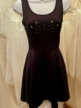 Spiritual Gangster Black Laser-Cut Sleeveless Fit-and-Flare Mini Dress